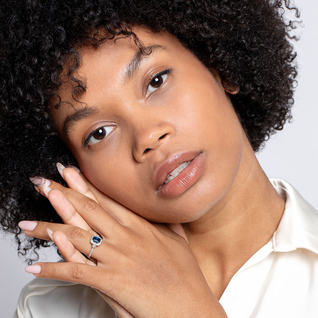Woman wearing Aileen Ring - sapphire & diamond