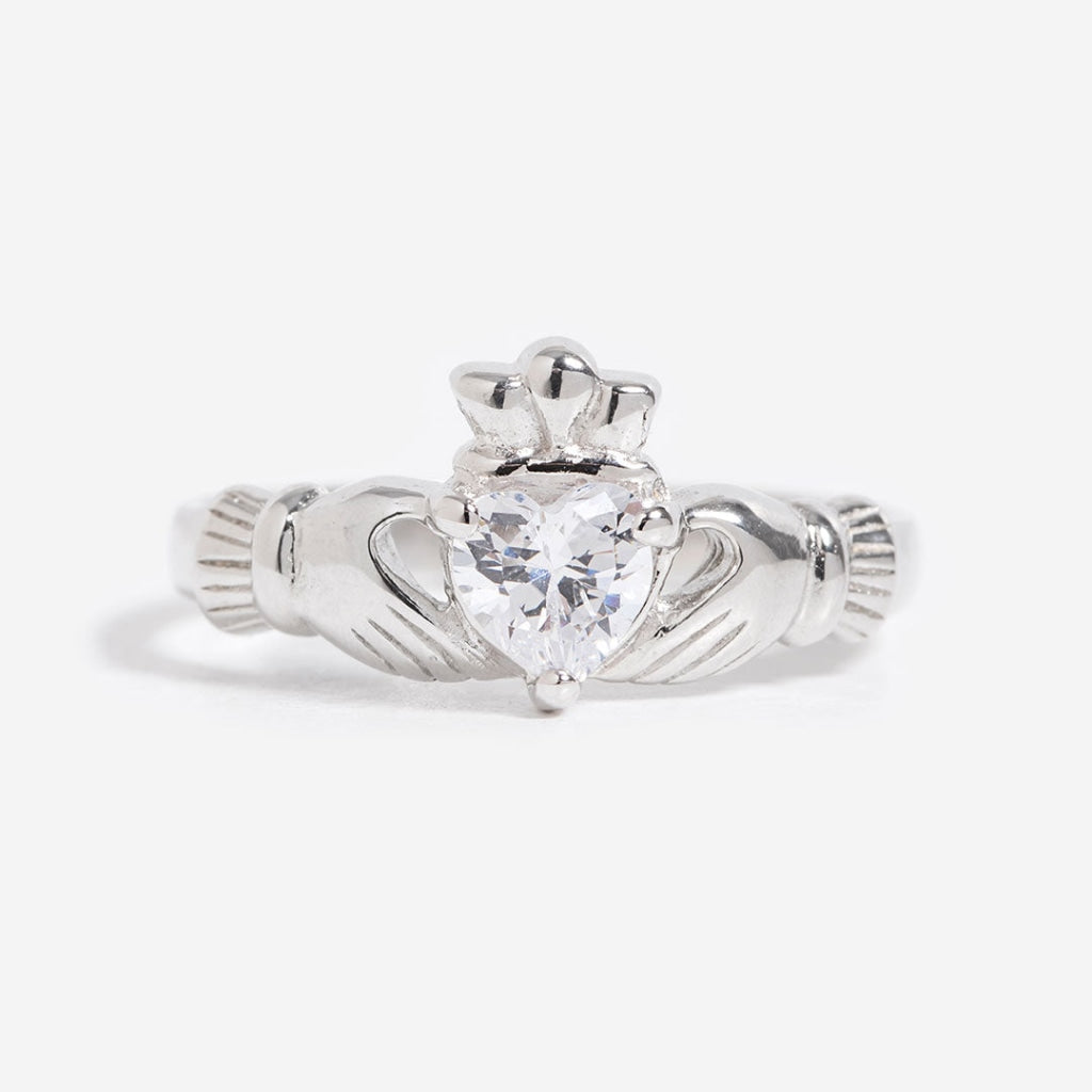 April Birthstone Claddagh Ring | Sterling Silver - Rings