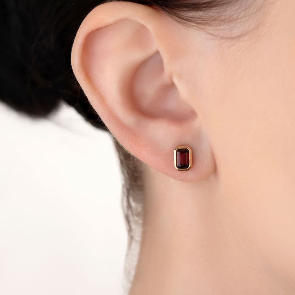 Art Deco Garnet Earrings | 9ct Gold - Earrings