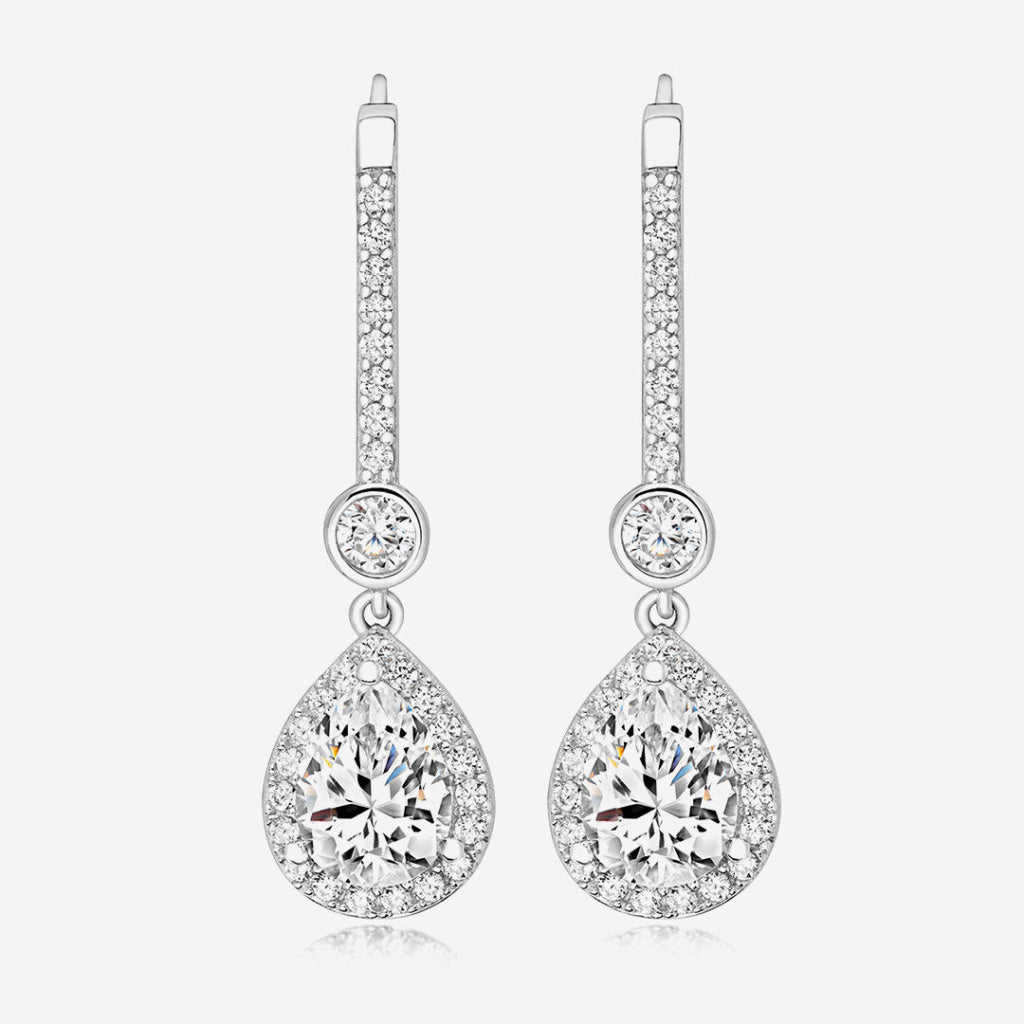 Bridal CZ Pear Drop Earrings | Silver - Earrings
