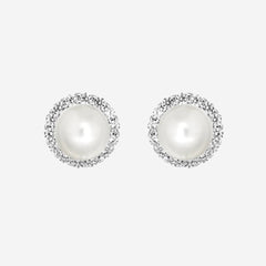 Bridesmaid Pearl & CZ Earrings | Sterling Silver