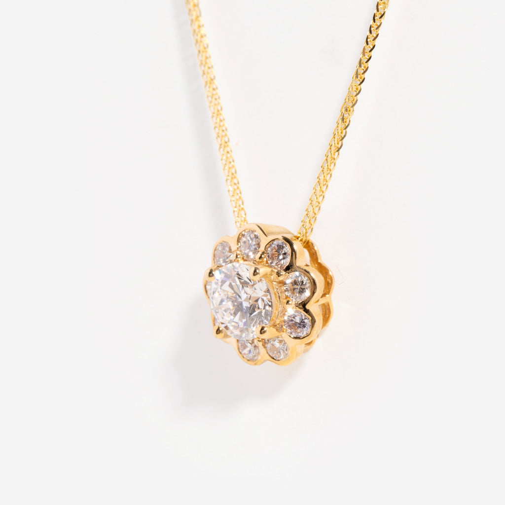 flower shape rubover diamond necklace