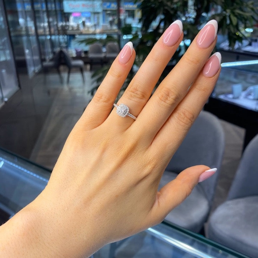 Carmine | Diamond Engagement Ring On Womans Hand - Gear Jewellers Dublin