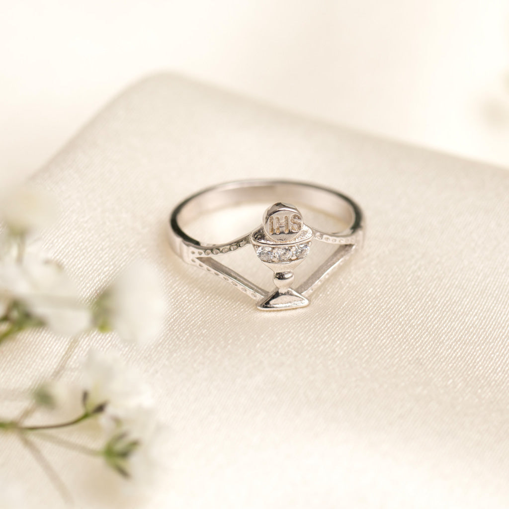 Silver communion chalice ring