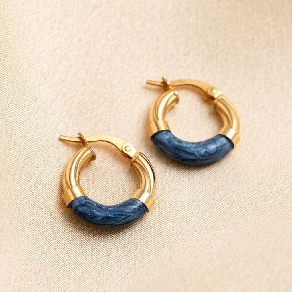 gold hoop earrings with blue enamel 2