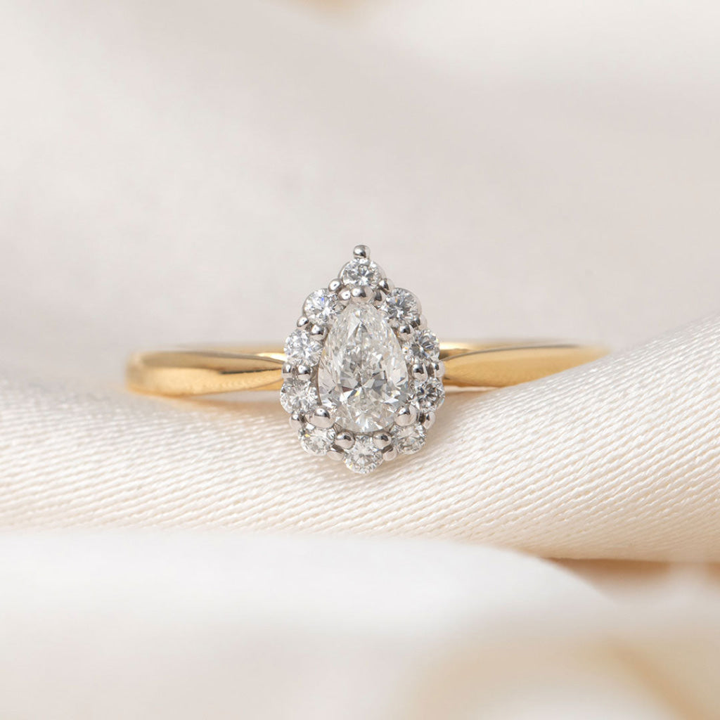 CLARA 0.50ct | Pear Halo Diamond Engagement Ring in 18ct