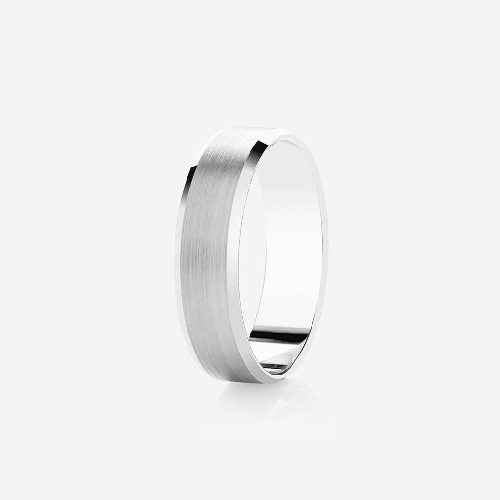 Satin Step Cut Wedding Ring - 6mm | 9ct White Gold - Rings