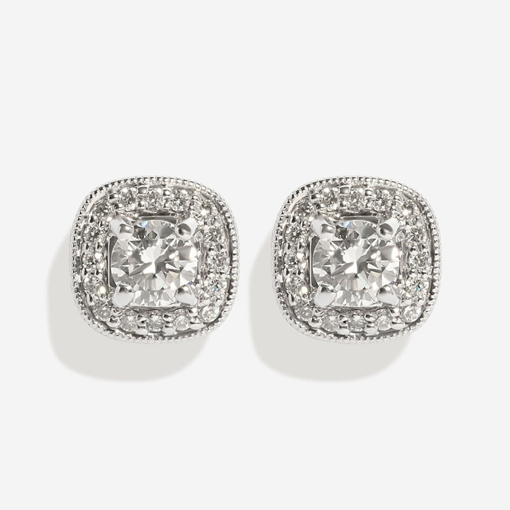 Cushion Halo Diamond Earrings - 0.42 CT on white background