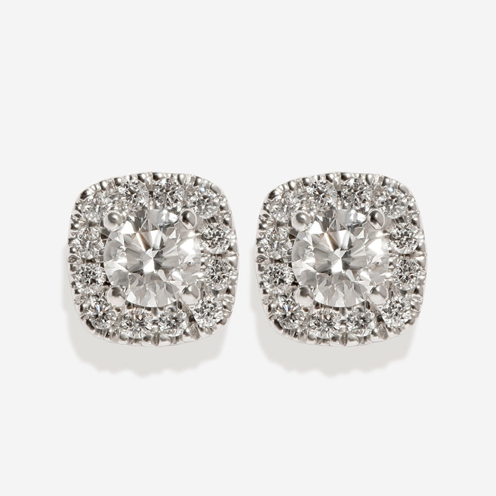 Cushion Halo Diamond Earrings .50ct on white background