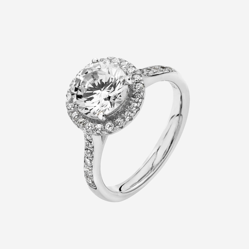 CZ Round Halo Ring | Sterling Silver