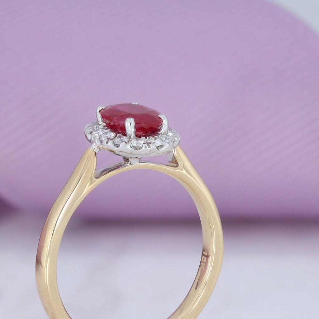Ruby and diamond ring side view