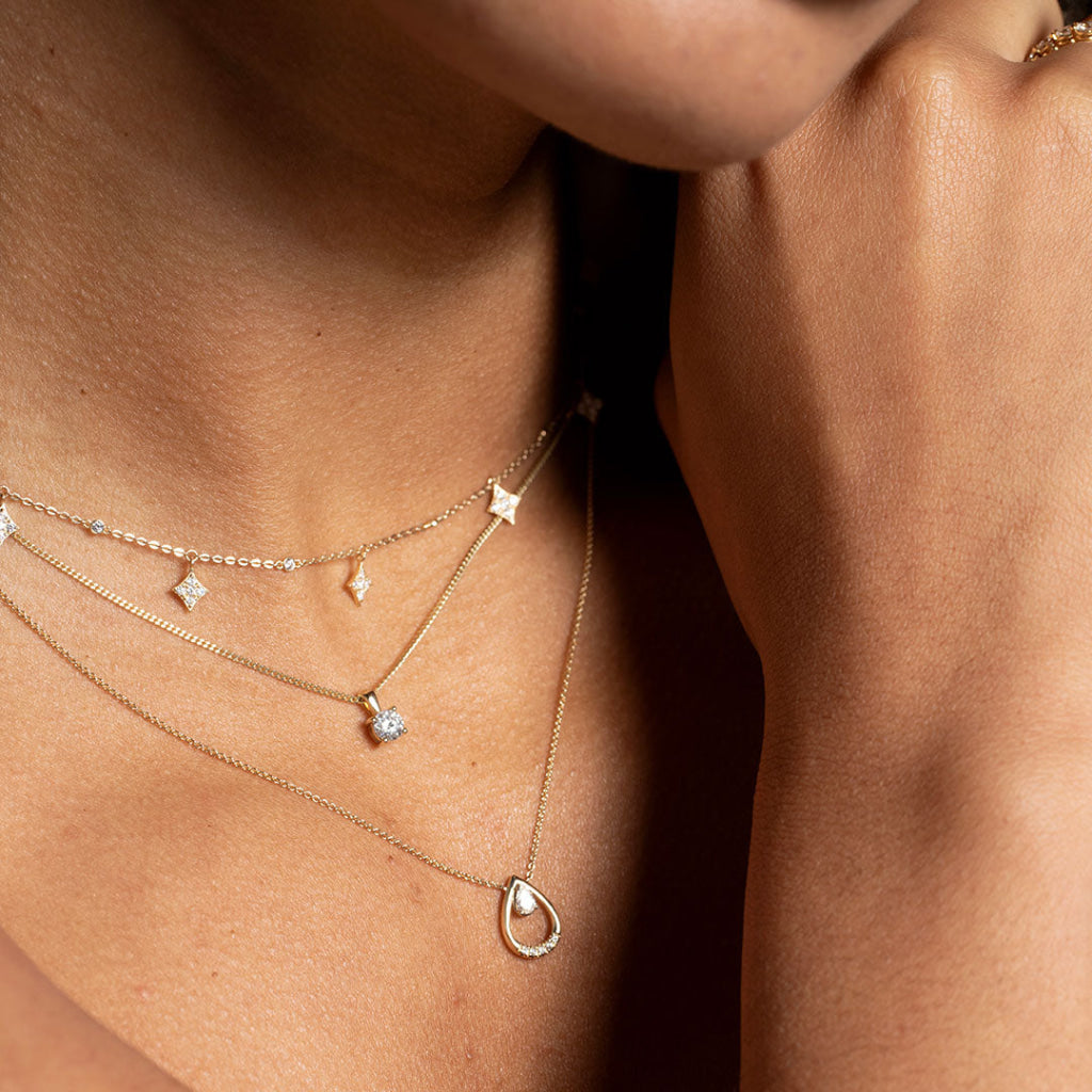 Tear drop diamond necklace - 9ct gold