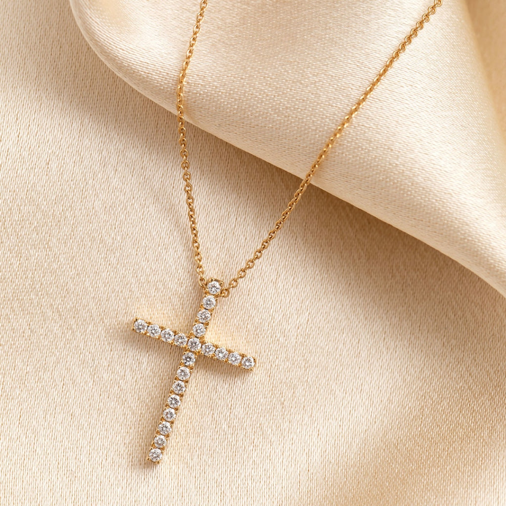 Diamond Set cross and chain necklace 1