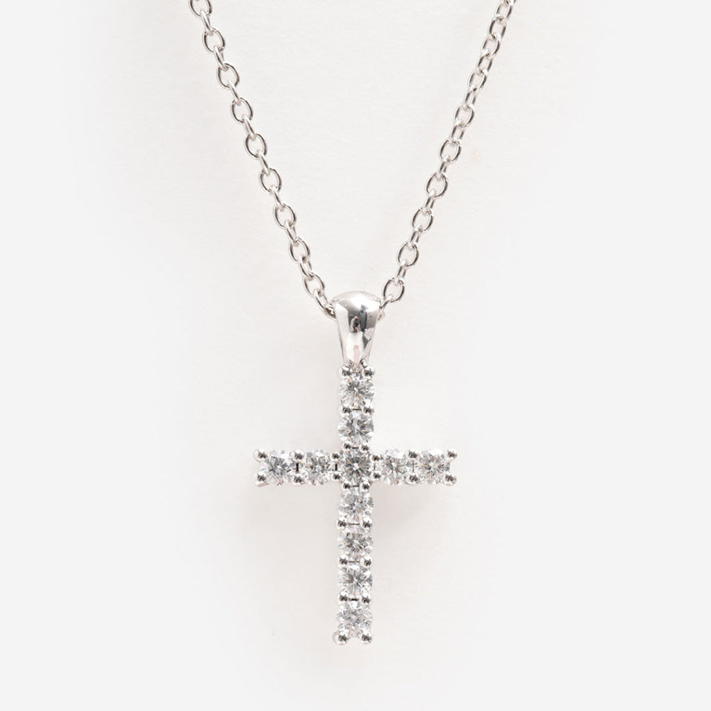 Diamond Cross Necklace | White Gold - Necklace