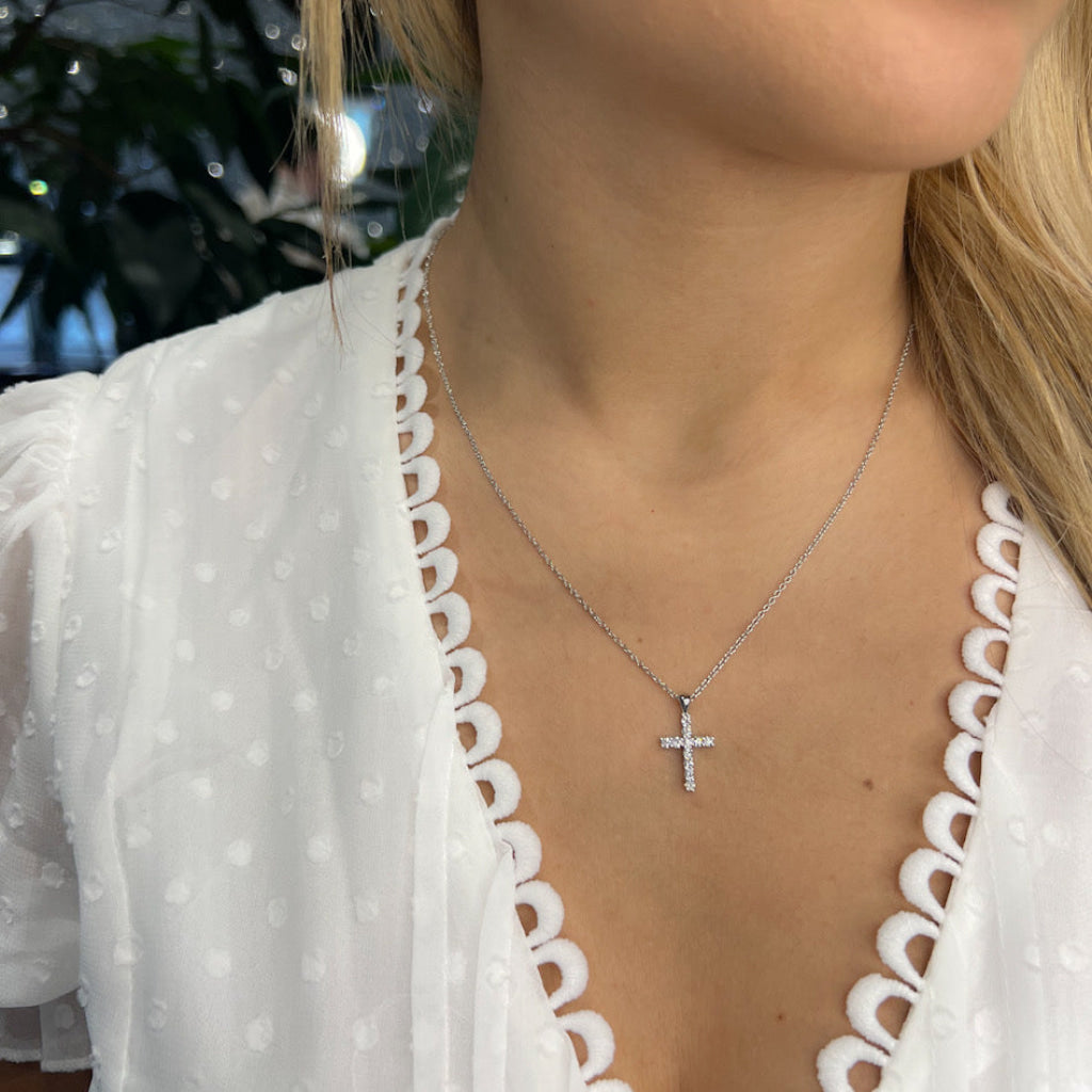 Diamond Cross Necklace | White Gold - Necklace