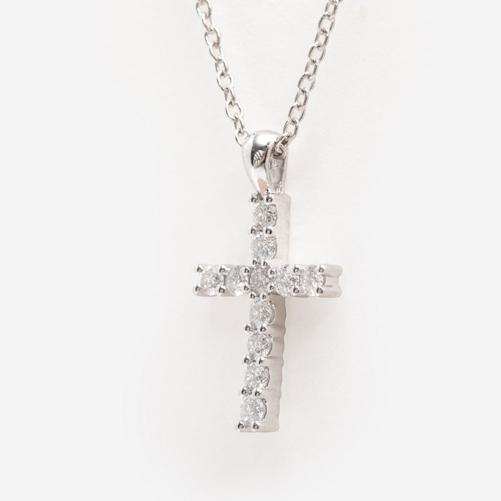 Diamond Cross Necklace | White Gold - Necklace