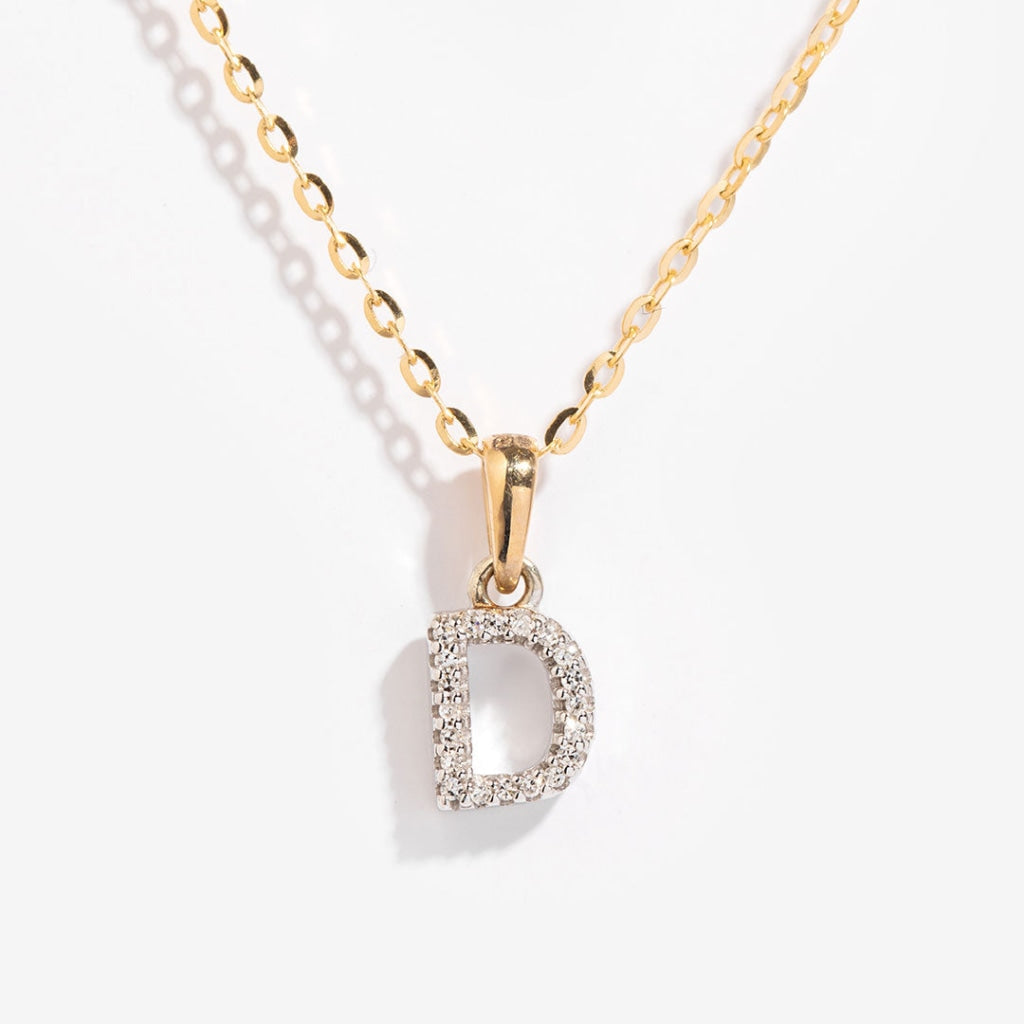 Mini diamond initial necklace D