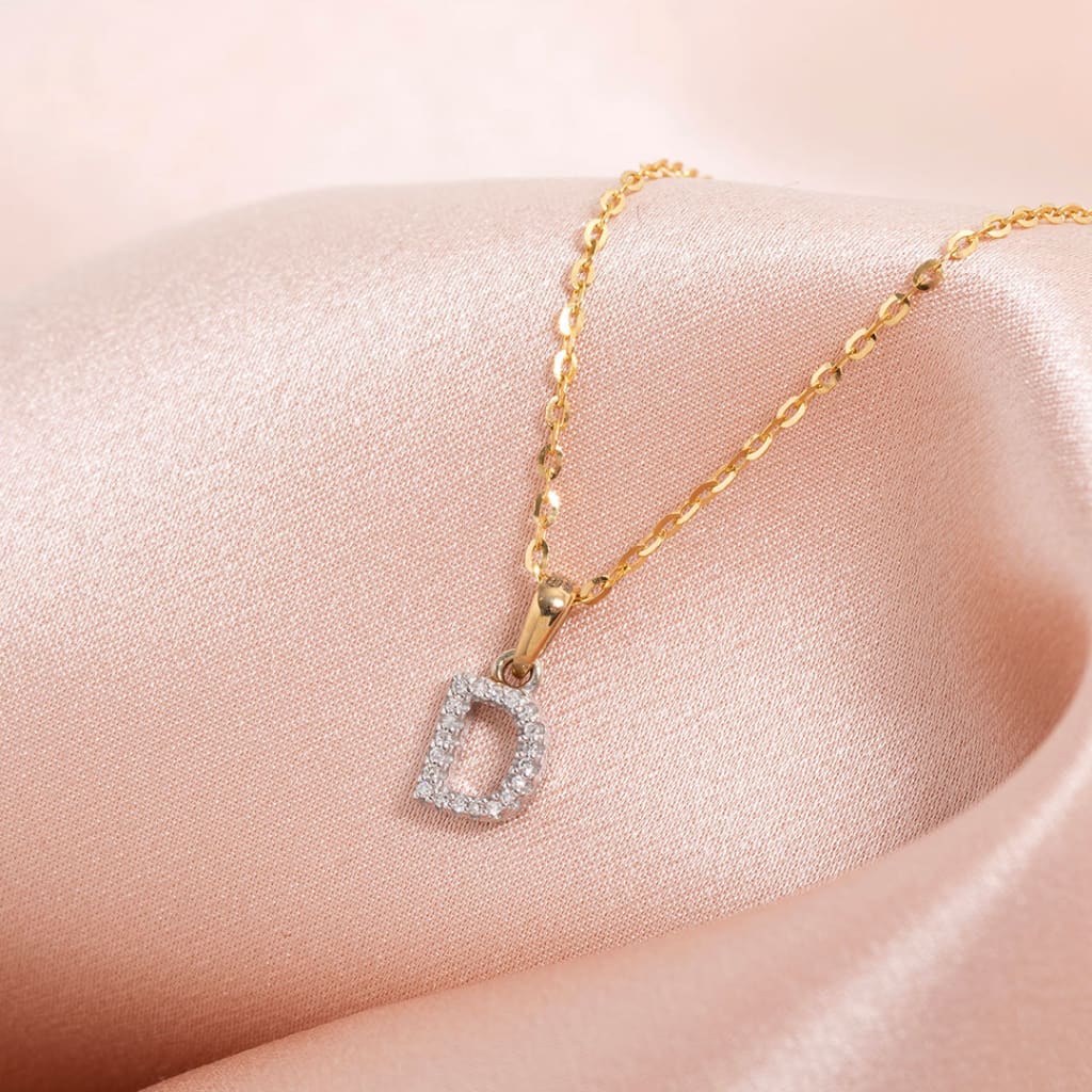 Mini diamond initial necklace D