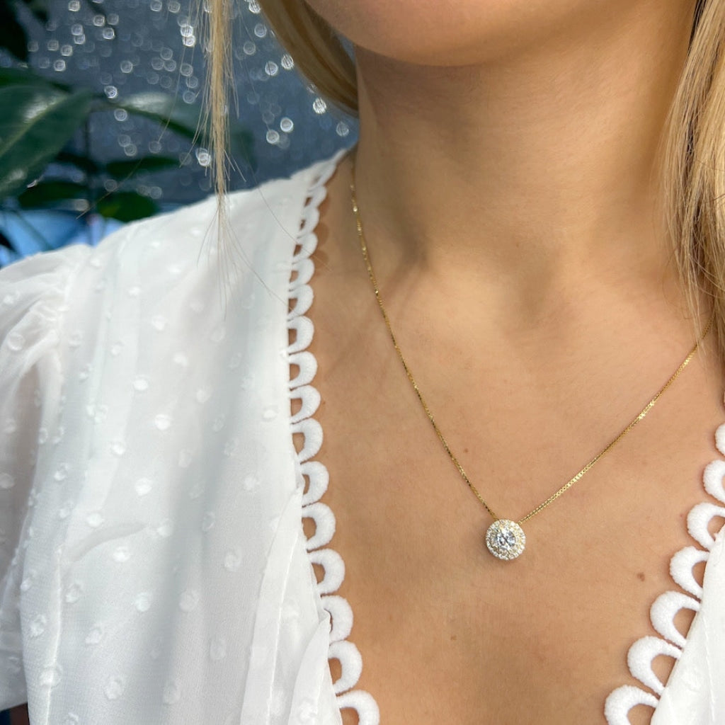 Diamond Disco Lab Grown Diamond Necklace | 18ct Gold - Model Photo