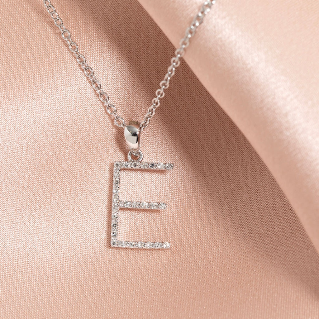 Diamond -E- Necklace | 9ct White Gold - Necklace