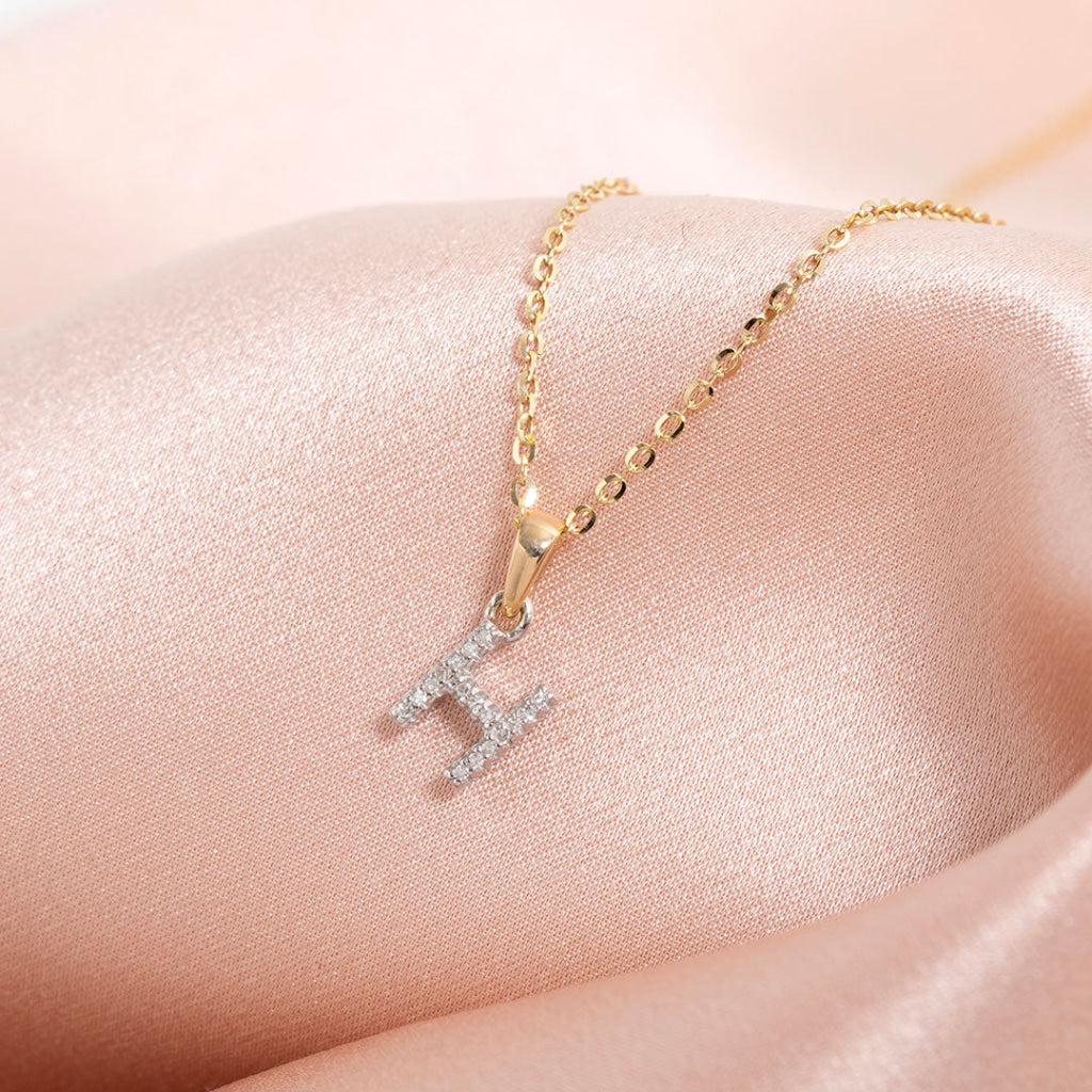 Diamond initial h necklace on gold chain