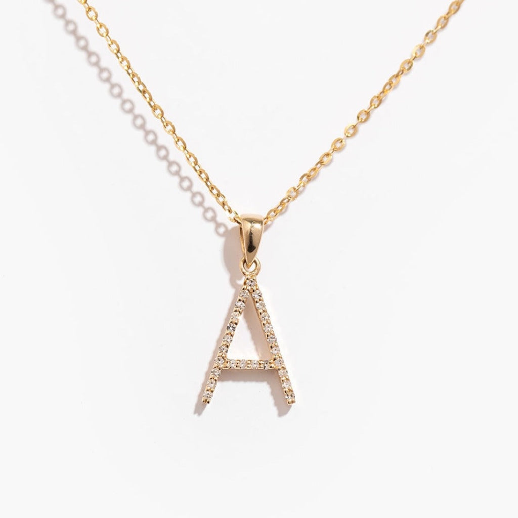Diamond Initial A Necklace on gold chain