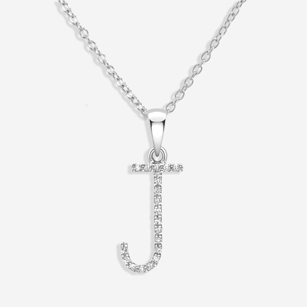 Diamond -J- Necklace | 9ct White Gold - Necklace