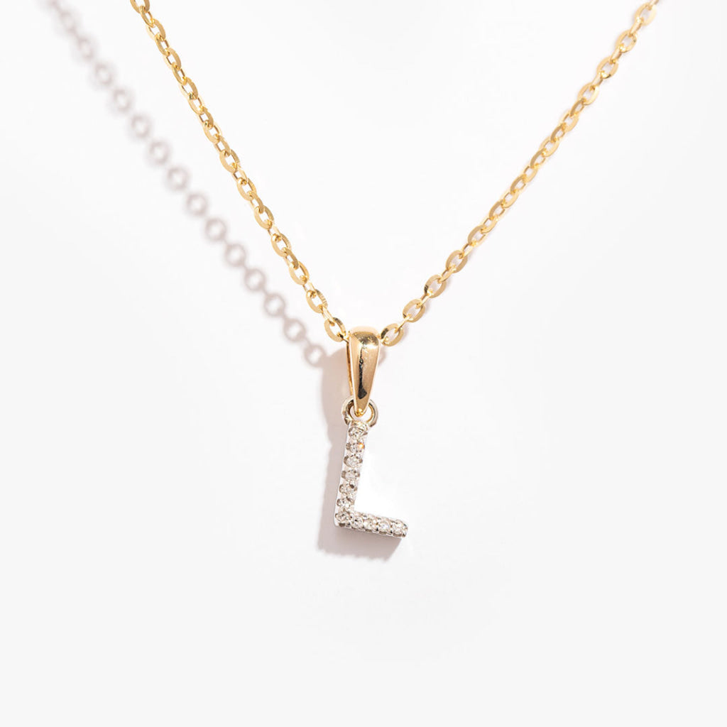 gold 9ct gold diamond L initial pendant