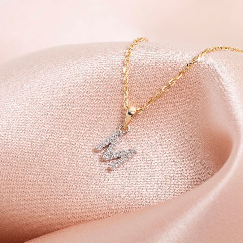gold 9ct gold diamond M initial pendant