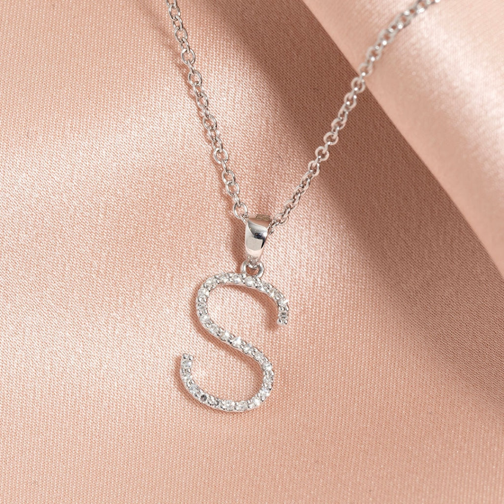 Diamond -S- Necklace | 9ct White Gold - Necklace