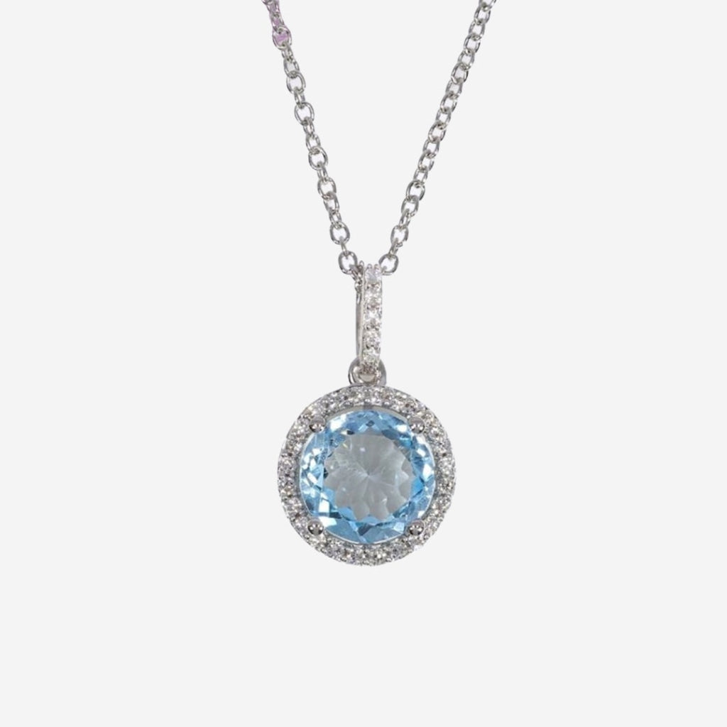 Diamond Sky Blue Topaz & Diamond Necklace | 9ct White Gold -