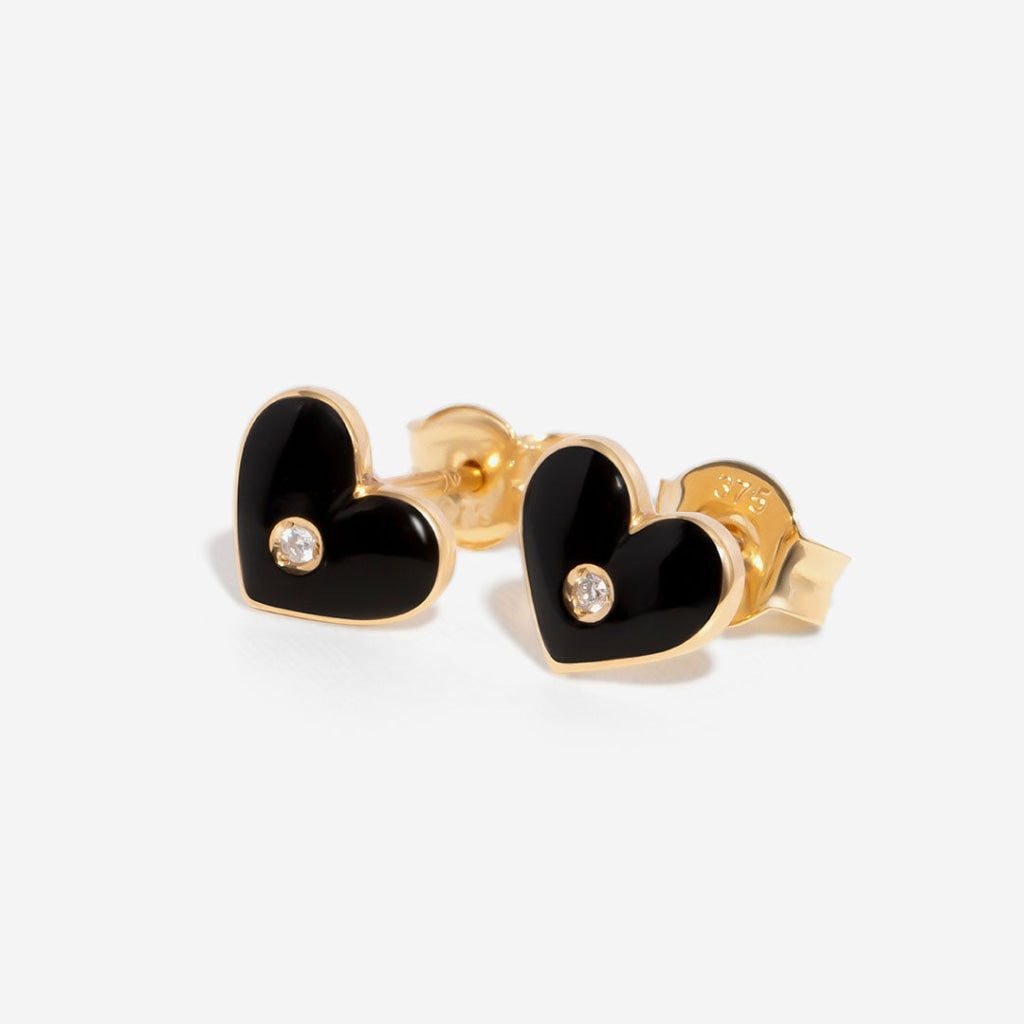 ebony diamond heart earrings on white background