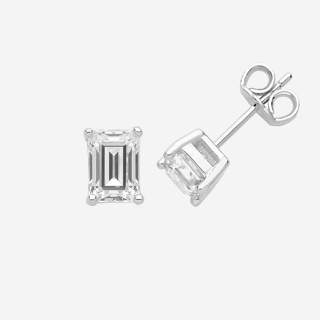 Emerald Cut Cubic Zirconia Earrings | Sterling Silver