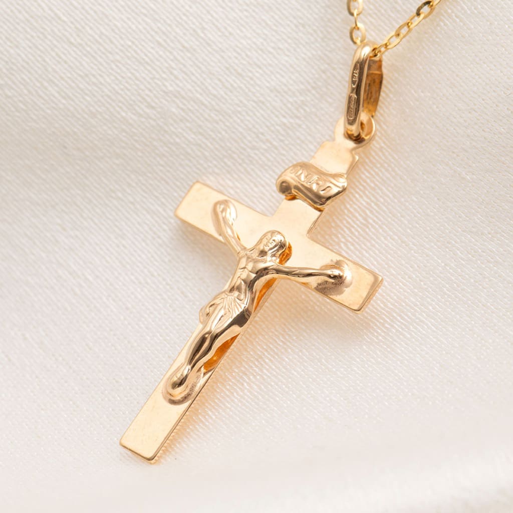Flat Cross & Crucifix Necklace | 9ct Gold - Necklace