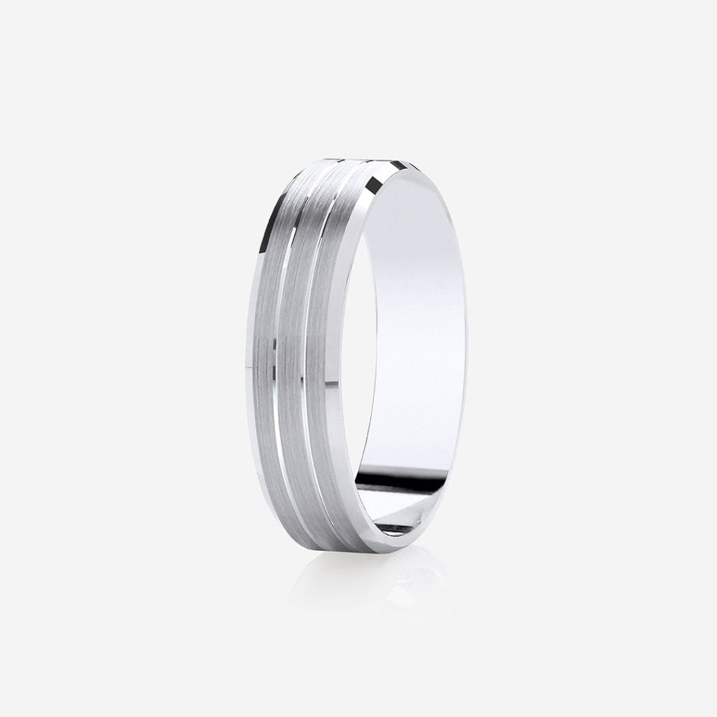Wedding Ring 3 Stripe - 5mm | 9ct White Gold - Rings