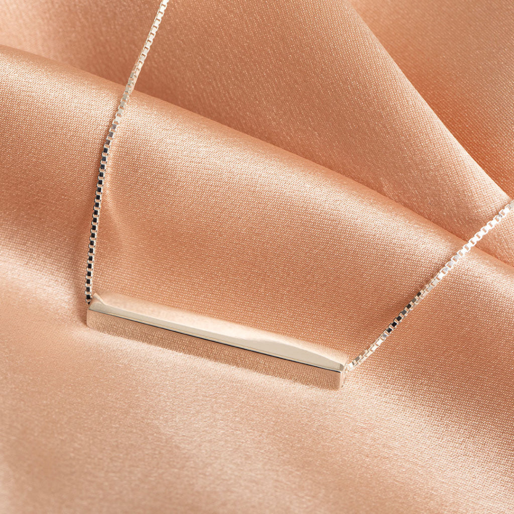 Horizontal Engravable Bar Necklace | Sterling Silver