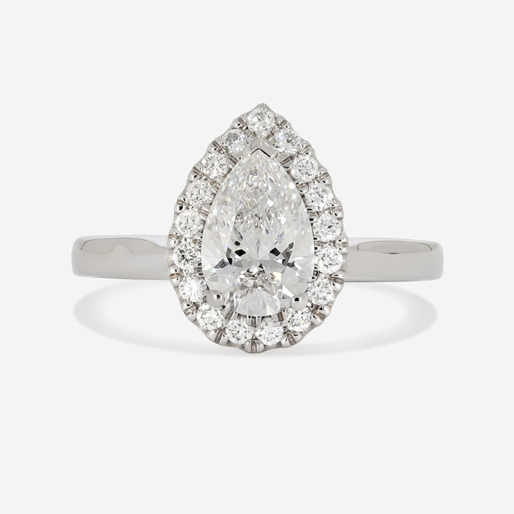 Pear cut laboratory grown diamond engagement ring