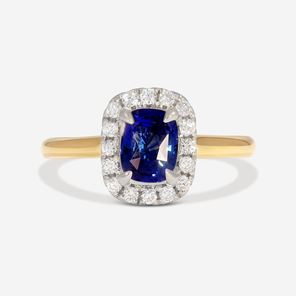 yellow gold sapphire cushion cut ring