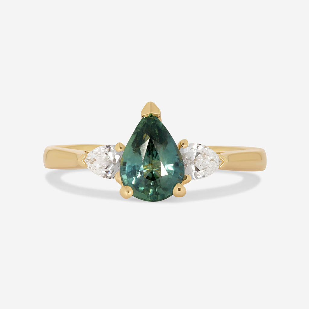 teal sapphire pear engagement ring