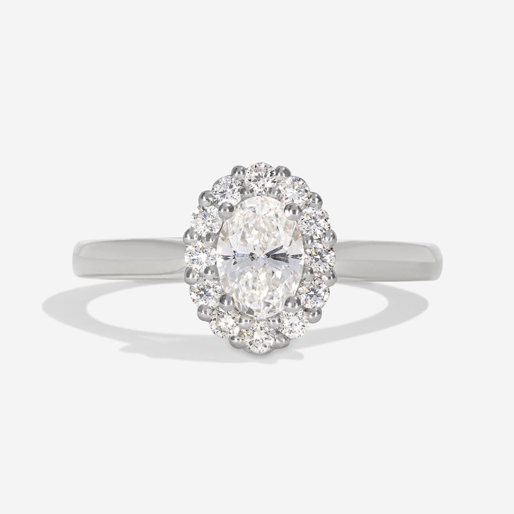 KHAN 0.80ct | Oval Halo Diamond Engagement Ring in Platinum
