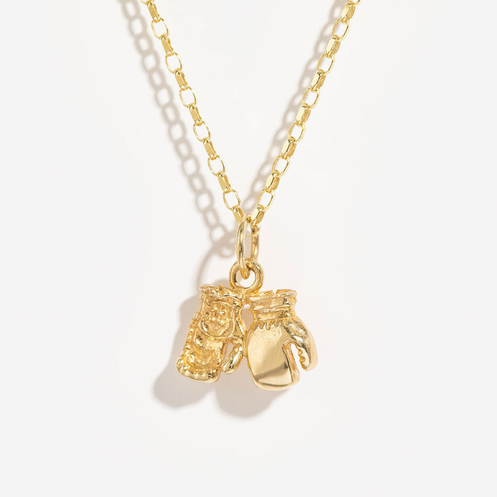 14k Yellow Gold Double Boxing Glove Pendant Charm – 0.65 Inches, Solid Gold, Made In Italy