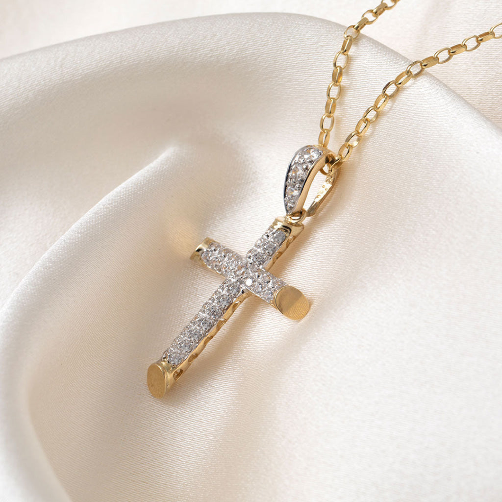 Large Sparkling Cross & Chain | 9ct Gold - Necklace