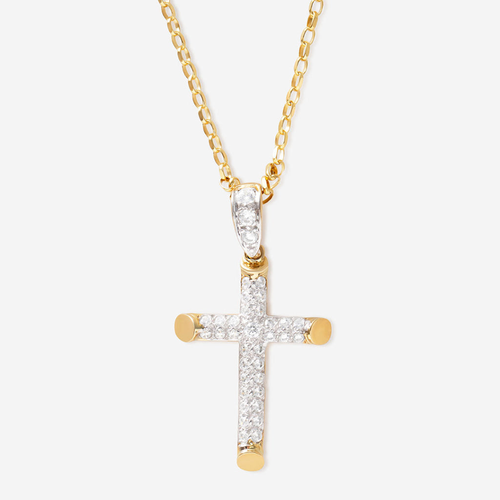 Large Sparkling Cross & Chain | 9ct Gold - Necklace