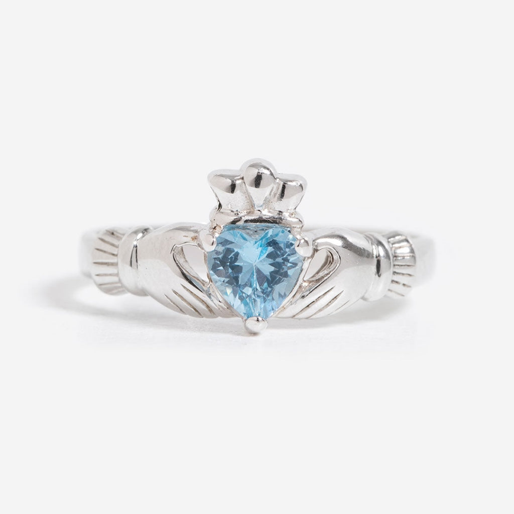 March Birthstone Claddagh Ring | Sterling Silver - Rings