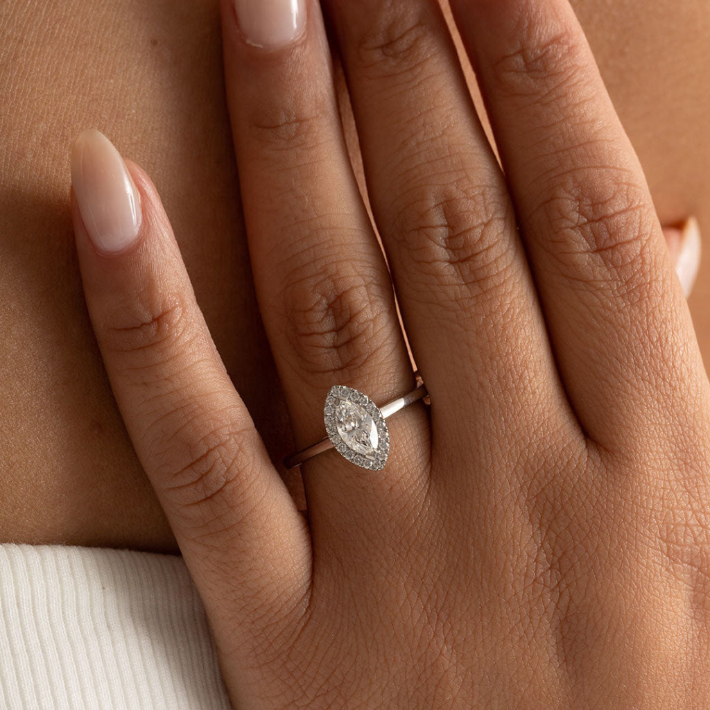 MARIA 0.70ct | Marquise Halo Diamond Engagement Ring in Platinum