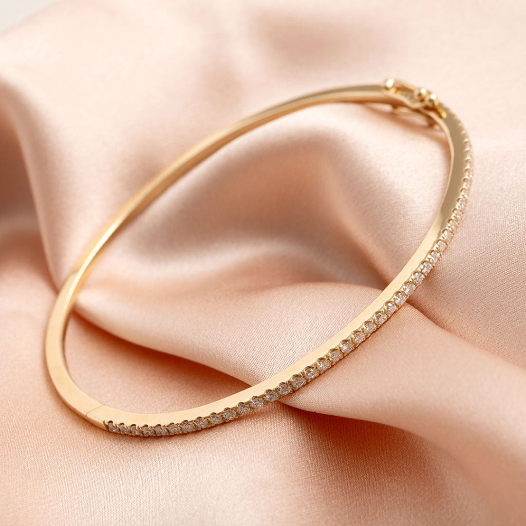 Diamond 9ct gold bangle side view
