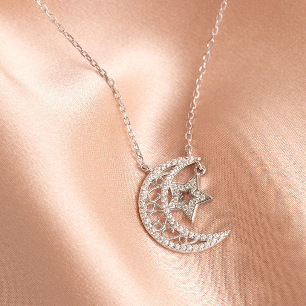 Moon & Star CZ Necklace | Sterling Silver - Gear – Gear Jewellers