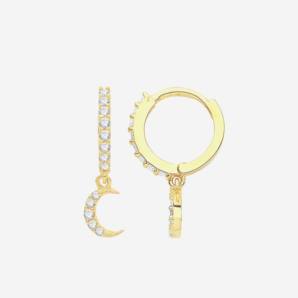 Moon Zirconia Mini Huggie Earrings | 9ct Gold