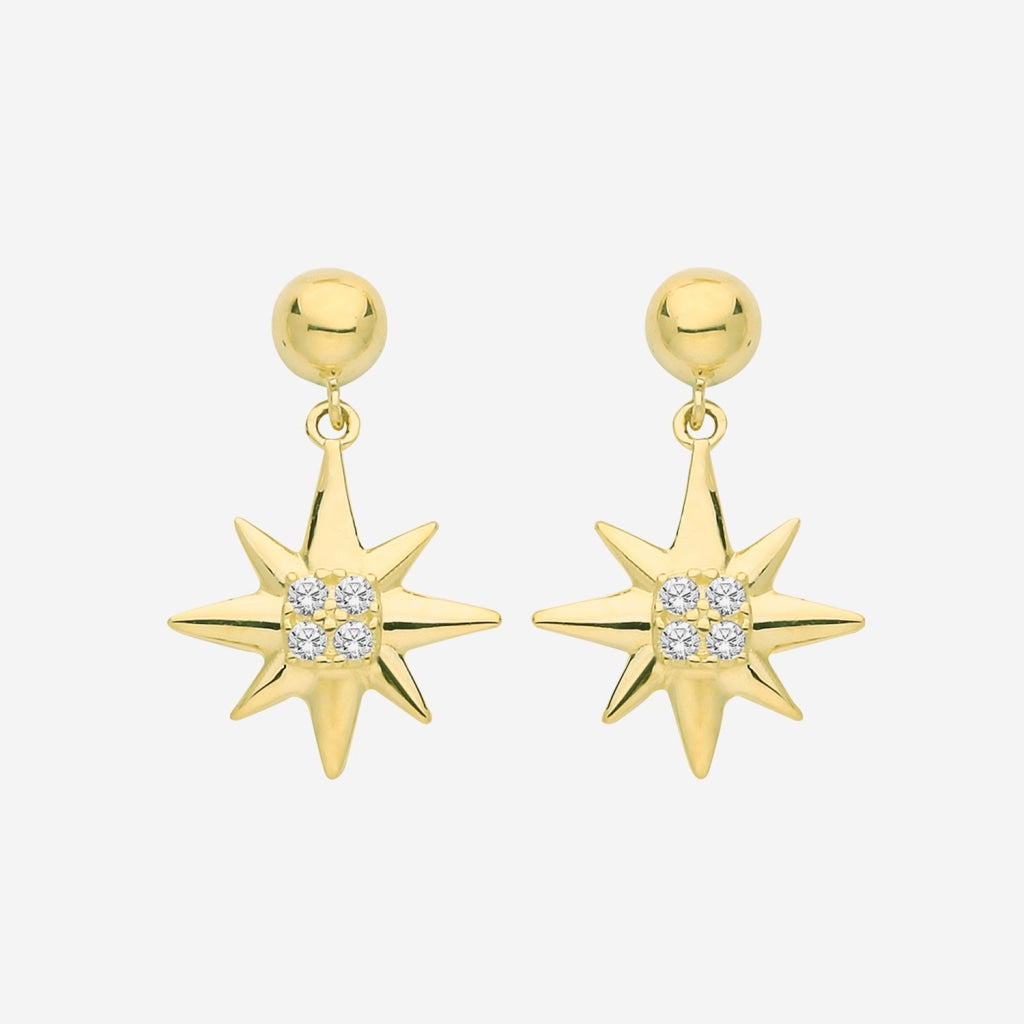 CZ Star Drop Earrings | 9ct Gold