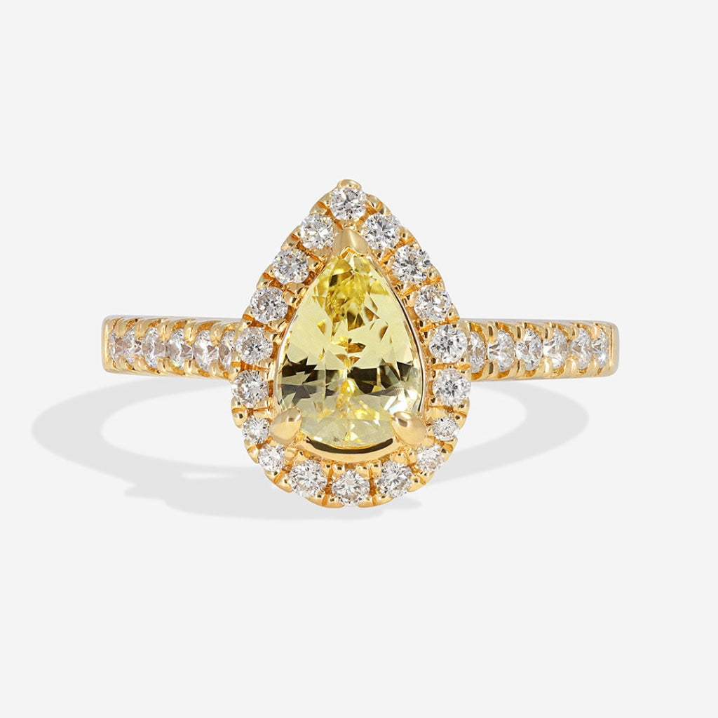 Oscar pear yellow sapphire diamond ring